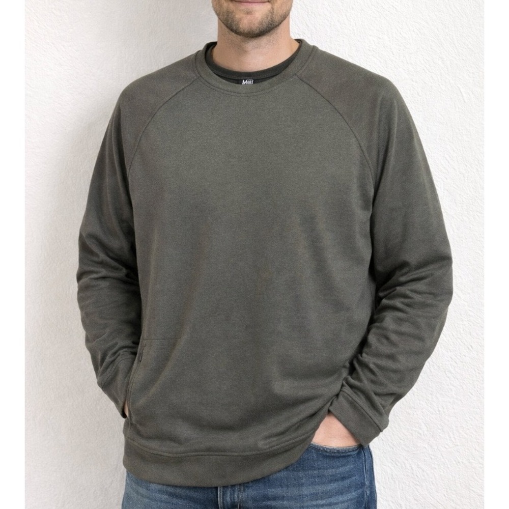 REI Co Op Men Small Gray Crewneck Long Sleeve Sweatshirt Pullover Pocket - Picture 1 of 8